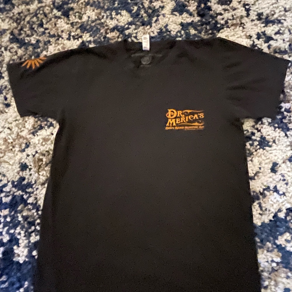 Dr. Merica's Black T-Shirt with Orange Logo